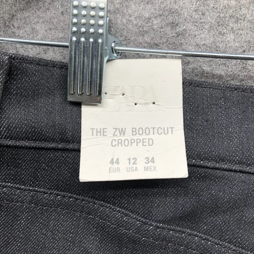 NWT Zara ZW Bootcut Cropped Jeans Womens 12 Gray Slim Fit High Rise Denim Pants